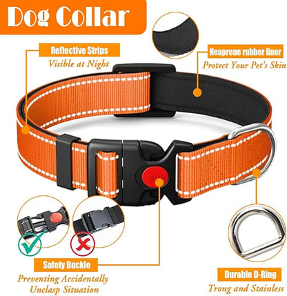 LOBEVE No Pull Dog Harness, Collar & Leash Set | Includes Dog Seat Belt, Collapsible Bowls & Poop Bag Dispenser. Ideal for Training, Walking, Hiking. Fits Small to Large Dogs(Orange-L)