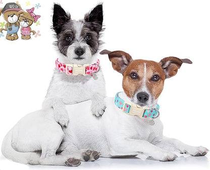DOGWONG Valentine's Dog Collar - Blue Heart Adjustable Cotton Heart Dog Collar - Perfect for Small to Medium Dogs