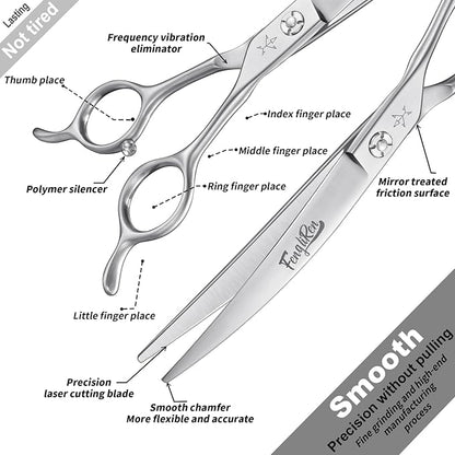 High-end Professional Dog Grooming Curved Scissors Pet Curved Shears 7 Inches Extremely Very Sharp Made Of Stainless Steel Alloy By Hand For Dog Cat Groomer