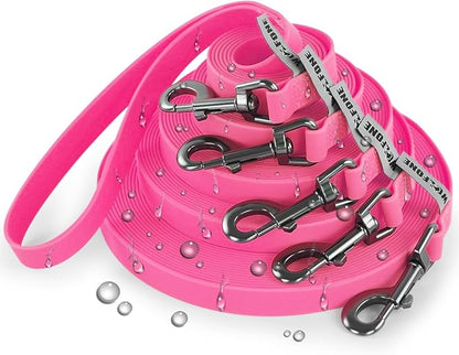 Wolfone 40ft Pink Long Leash - Waterproof Training Dog Leash for Recall, Swimming, Camping, Beach, Hunting, Walking
