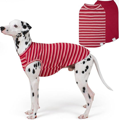 KYEESE 2Pack Waffle Dog Shirts Stretchy Dog T-Shirts Lightweight Dogs Tank Top Sleeveless Striped Dogs Shirt Vest Breathable, XX-Large, Red+Striped