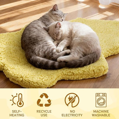 BrightRow 3 Pack Self Warming Pet Bed Leaf Shape Self Heating Cat Dog Mat Washable Thermal Sleeping Pad for Indoor Outdoor Hedgehog, Bunny, Sugar Glider, Rat, Chinchilla(Light Yellow,Large-19 x29)