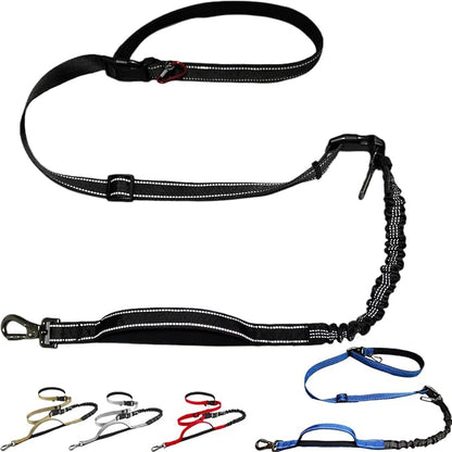 Dog Leash, Hands Free - 6-in-1 Reflective Bungee Leash Design for Large & Medium Dogs, Adjustable Nylon Belt for Running, Hiking & Daily Walks (Black)
