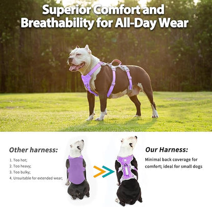 Huntboo Escape Proof Dog Harness, Escape Artist Harness, Reflective Harness with Padded Handle, Breathable, Adjustable Vest for Medium Dogs Walking, Training, and Running Gear (Lavender Purple,XL)