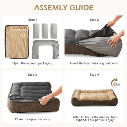 JOEJOY Orthopedic Dog Bed Medium Sized Dogs, Extra Thick Supportive Big Dog Couch Bed with Sides, Ultra Soft Pet Bed Sofa, Brown, 35''x25''