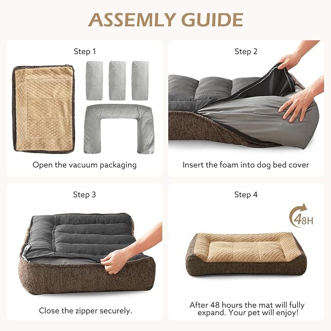JOEJOY XL Orthopedic Dog Beds Large Sized Dog, Extra Thick Supportive Big Dogs Couch Bed with Sides, Ultra Soft Pet Bed Sofa for Large Dogs, Brown, 38''x28''