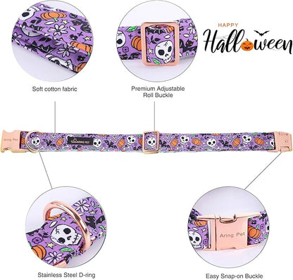 ARING PET Halloween Dog Collar Cute Pumpkin Dog Collar Bowtie, Cotton Purple Skull Bat Dog Collars Daisy Puppy Collars with Metal Buckle