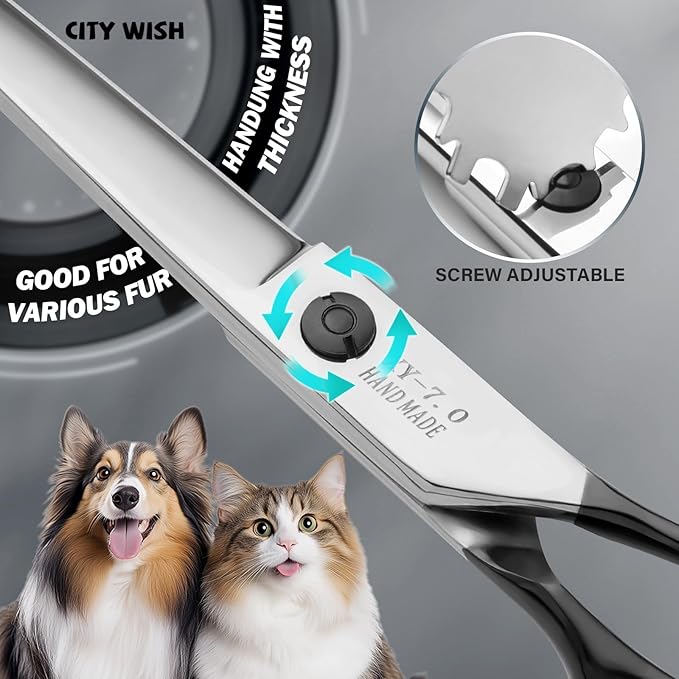 Dog Grooming Scissors,Curved Thinning Scissers and Chunker Shears for Dog Grooming with Safety Round Tips, Sharp and Comfortable 5 in 1 Deg Scissors for Grooming