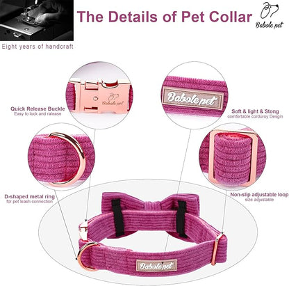 Purple Dog Collars for Small Dog,Cute Corduroy Dog Collar with Bow Tie Safety Metal Buckle Adjustable Puppy Collars for Small Medium Large Boy&Girl Dogs,S-Neck 10"-16"