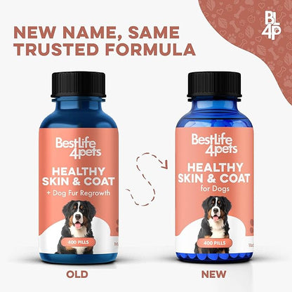 Natural Skin & Coat Supplement for Dogs, Large and Small, Dog Anti Itch Relief for Dry Skin, Rash, Allergy or Irritation, Reduces Shedding, Dandruff and Supports Dog Hair Growth, 400 Small Pills