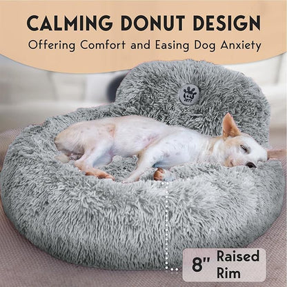 PetJett Calming Dog Bed Medium Size Dog - 30'' Donut Bed, Anti-Slip & Washable Super Soft Fluffy Plush Round Bed, Anti-Anxiety Premium Comfort Pet Bed, Fits Dogs up to 45 lbs - Bright Grey