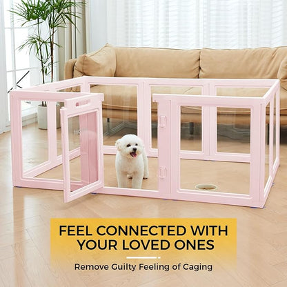 EVERFRONT Clear Acrylic Plastic Dog Playpen - Clear Dog Play Pen - Easy Assemble Acrylic Dog Playpen - Puppy Playpen, Cat Playpen, Small Animal Playpen, Dog Play Pen Indoors (Pink-23.6" H, 12PCS)