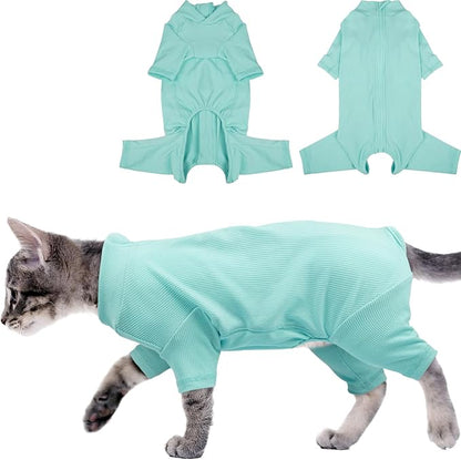 Yternal Sticky Hair Cat Clothes, Breathable & Lightweight, Reduces Shedding Fur Pajamas, Full Body Long Sleeve Surgical Bodysuit, Stop Licking & Shedding Blue 2XL