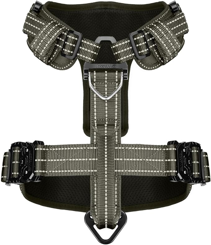 ICEFANG Dog Strap Harness with 4 x Metal Buckles,for X-Large Sized Dog,K9 Vest,Y-Shape Chest,Adjustable Pet Harness,No-Pull Front Leash Clip (X-Large (Pack of 1), Green)