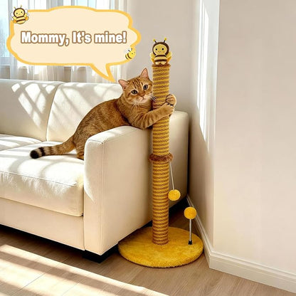 VIEFIN Bee Cat Scratching Post, 36" Tall Cat Scratcher for Indoor Cats - Modern Sisal Scratch Post with Dangling Ball & Plush Toys for Kittens and Adult Cats