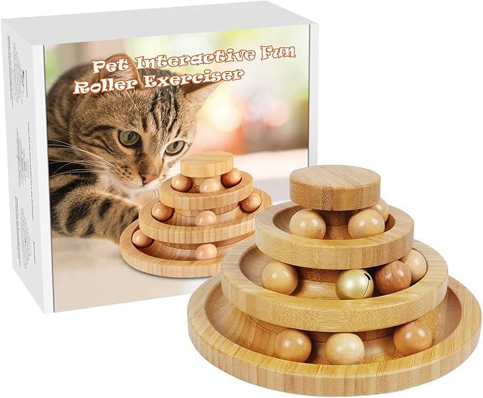 DoogCat Cat Ball Track - 3-Level Cat Ball Tower with 9 Removable Balls for Interactive Play and Mental, Physical Exercise - Large Size