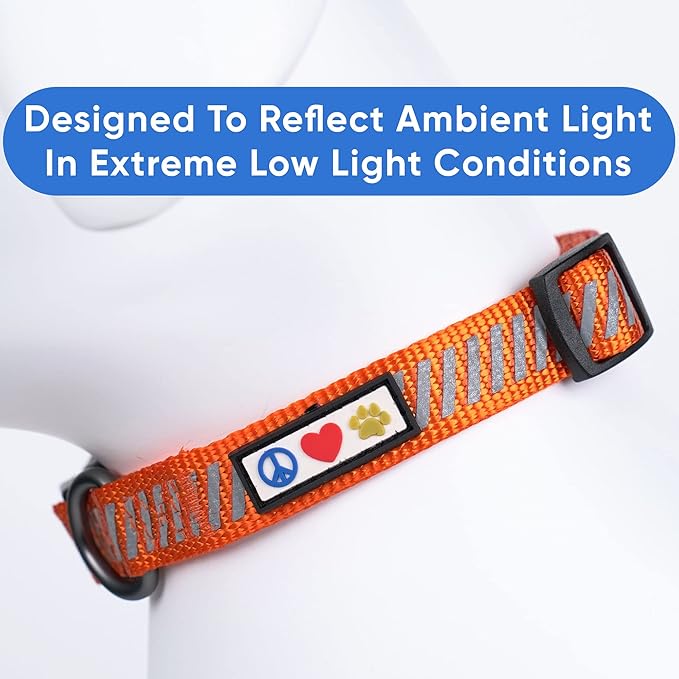 Pawtitas Reflective Dog Collar Reflective Thread Reflective Dog Collar Personalized Name Phone Number Adjustable Collar for Small Dogs Extra Small Puppy Orange Dog Collar Extra Small Breeds