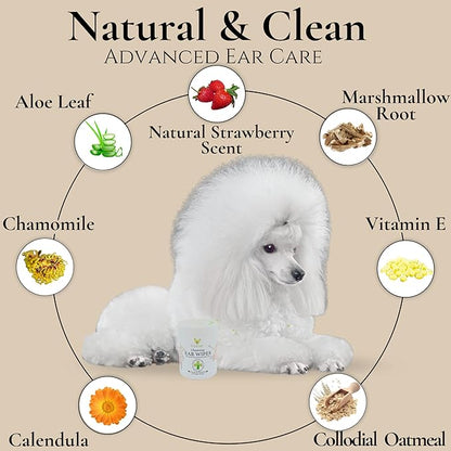 EcoBark Natural Ear Finger Wipes for Dogs - Dog Ear Cleaner Strawberry Scented - Ear Wipes with Finger Pad in Ear Solution - Gentle Otic Grooming Supplies to Soothe Dog Ear Itching - Cleanse Away Dirt