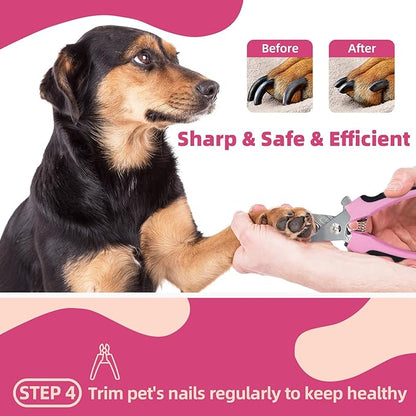 KUEIOX Pet Grooming Kit - 7 PCS Deshedding Brush Set with Slicker, Undercoat Rake, Bath Brush & Nail Clipper for Short & Long Haired Dogs, Cats (Pink)