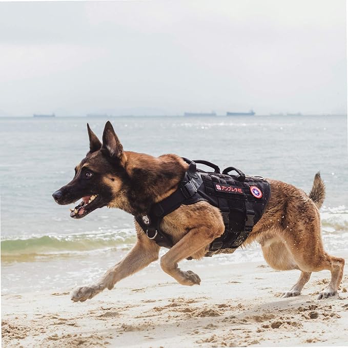 OneTigris Large Tactical Dog Harness, No Pulling Adjustable Dog Vest Harness, Heavy Duty Dog Harness with Handle, Large Hook and Loop Panels for Patch Grey
