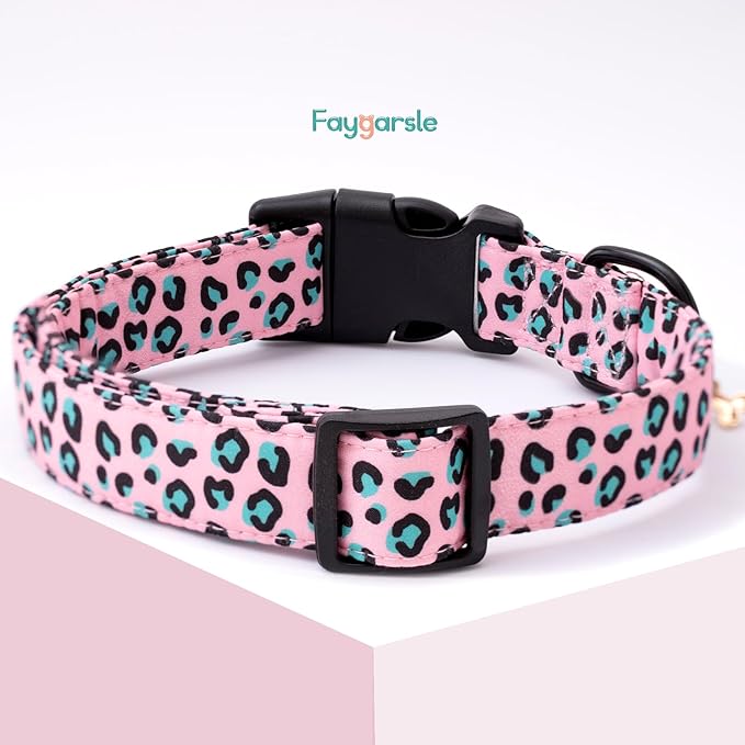 Faygarsle Dog Collar for Small Medium Large Dogs Cute Pink Puppy Collars for Female Dogs Leopard Print Patterned Pet Collars for Summer Spring Wedding Puppy Girl Dog Collar M