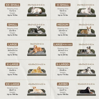 Large Dog Bed Orthopedic Washable - XXL Large Big Dogs - Waterproof with Removable Cover - Memory Foam - Beds Bolster Pet - Dogs Couch Sofa Bed - Dark Green Dog Beds