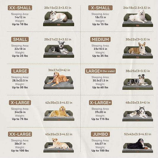 Large Dog Bed Orthopedic Washable - XXL Large Big Dogs - Waterproof with Removable Cover - Memory Foam - Beds Bolster Pet - Dogs Couch Sofa Bed - Dark Green Dog Beds