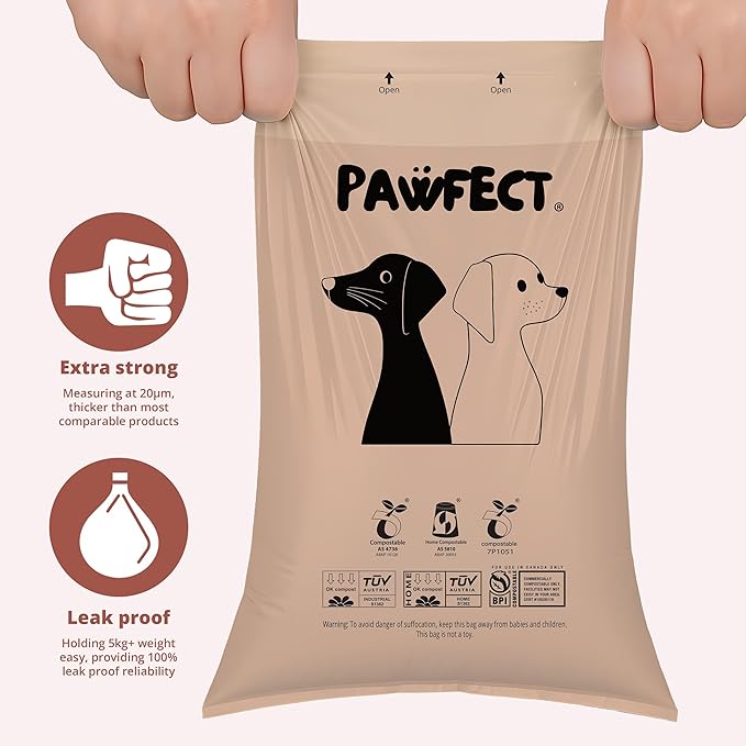Pawfect Dog Poop Bags Rolls – Biodegradable Poop Bags, Compostable Dog Waste Bags, BPI Certified Pet Waste Bags, Unscented, Large, Puppy Poo, Earth Friendly, Bolsas Para Perros Popo (240 Counts)