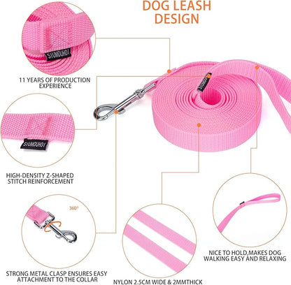 Siumouhoi Strong Durable 15ft Nylon Dog Training Leash, 1 Inch Wide Traction Rope, for Small and Medium Dog (Pink, 15 Feet)