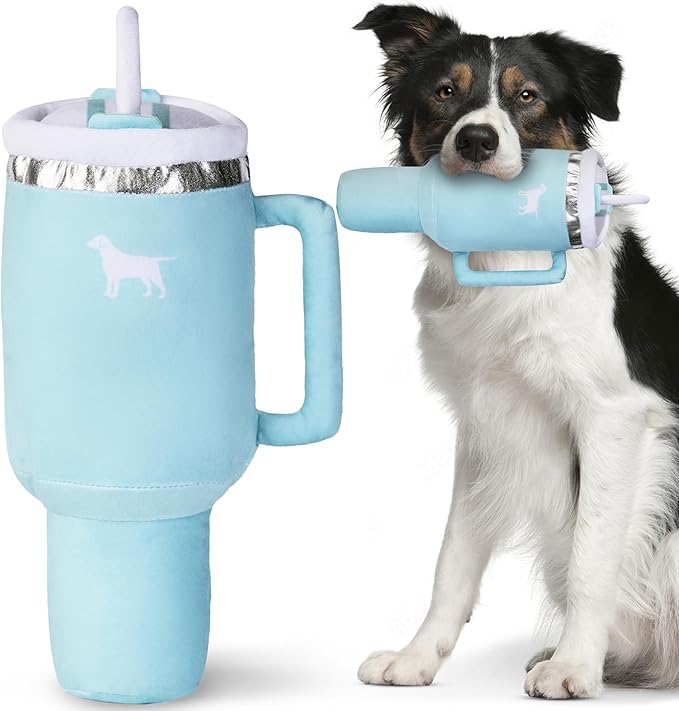 Pup Cup Tumbler Dog Toy – Cute Girl Dog Toy, Valentines & Birthday Gift, Interactive Squeaker, Fun Puppy Present (Mint Green)