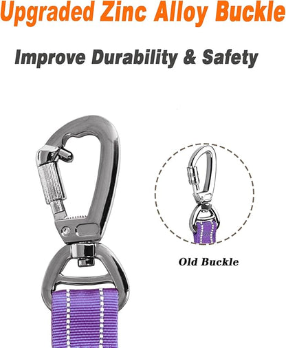AUBELL Tactical Dog Leash Heavy Duty,4-6ft Reflective Strong No Pull Bungee Leash for Medium Large Dogs with Comfortable Padded Double Handle,Car Seat Belt,360 Degree Rotating Carabiner,Purple