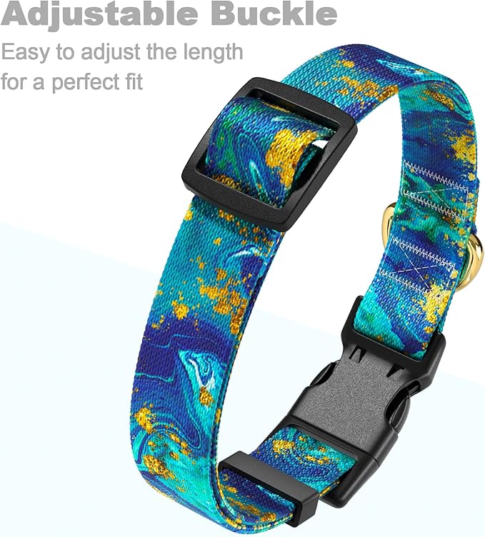 Rnivvi Dog Collar for Small Dogs, Cute Marble Heavy Duty Adjustable Puppy Collar with Quick Release Buckle for Girl & Female, Pet Accessories for Walking Running, XS Length 5/8" Width, Golden Ocean
