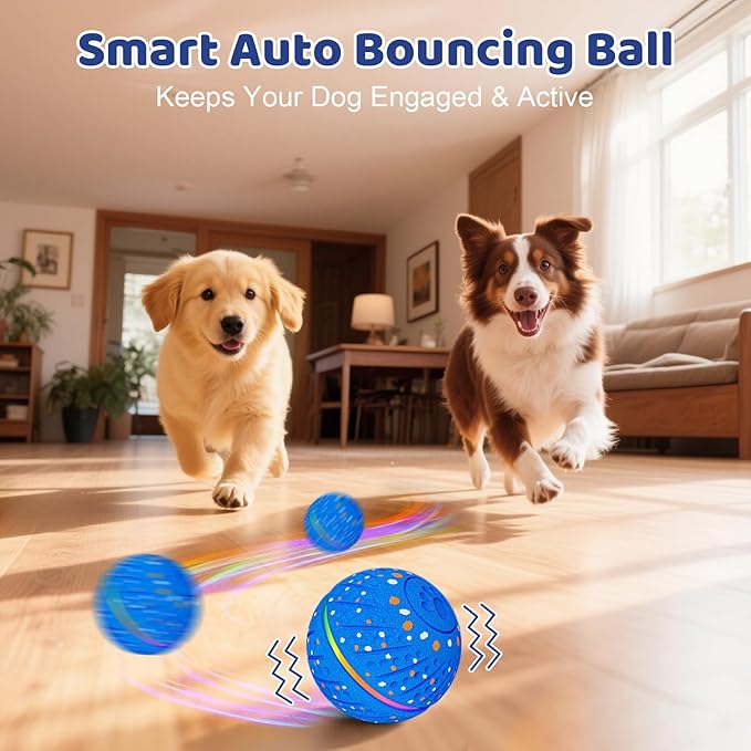 Sankell Interactive Dog Toys Ball - Smart Moving Bouncing Dog Ball with RGB Lights, E-TPU Material, 3 Play Modes Automatic Rolling Dogs Toy for Small Medium Dogs Keep Them Busy(Blue)