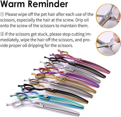 Curved Thinning Shears for Dogs Grooming 7.5'' Downward Curved Chunker Dog Grooming Scissors for Medium Large Dog 75% Thinning Rate (7.5 In, Chunker)