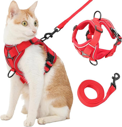 Kodervo Cat Harness and Leash, Reflective Cat Harness Escape Proof for Walking, Adjustable Kitten Harness and Leash Set, 4 Buckles Easy Control Breathable Cat Vest Harness for All Types of Cats