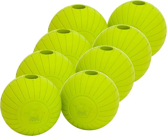 Chew King by Mammoth Supreme Rubber Dog Fetch Balls (8-Pack), Durable 3” Natural Rubber Balls with Safety Air Vent, High Bounce Fetch Toys for Aggressive Chewers, Launcher Compatible - Yellow