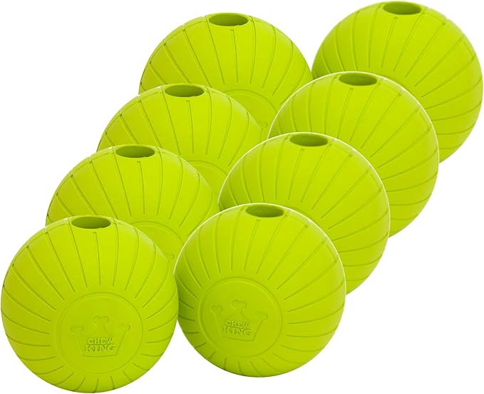 Chew King by Mammoth Supreme Rubber Dog Fetch Balls (8-Pack), Durable 2.5” Natural Rubber Balls with Safety Air Vent, High Bounce Fetch Toys for Aggressive Chewers, Launcher Compatible - Yellow