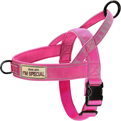 No Pull Dog Harness Pink for Small Medium Large Sized Dog, Reflective Escape Proof Adjustable Dog Harnesses with 2 Patch, M