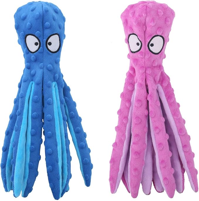 CPYOSN Dog Squeaky Toys Octopus - No Stuffing Crinkle Plush Dog Toys for Puppy Teething, Durable Interactive Chew Toys for Small, Medium and Large Dogs Training and Reduce Boredom, 2 Pack
