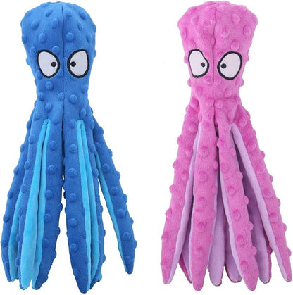 CPYOSN Dog Squeaky Toys Octopus - No Stuffing Crinkle Plush Dog Toys for Puppy Teething, Durable Interactive Chew Toys for Small, Medium and Large Dogs Training and Reduce Boredom, 2 Pack