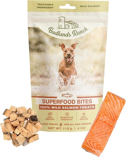 BADLANDS RANCH by Katherine Heigl – Superfood Bite Freeze-Dried Raw Wild Salmon Dog Treats – High Protein Single-Ingredient Snacks for Training, Rewards & Daily Wellness