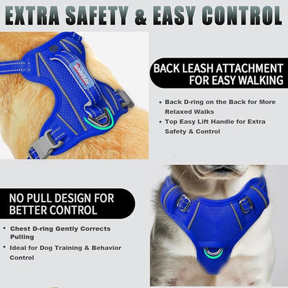 BARKBAY No Pull Dog Harness Large Reflective Dog Harness with Front Clip and Easy Control Handle for Walking Training Running with ID tag Pocket(Sapphire Blue,S)