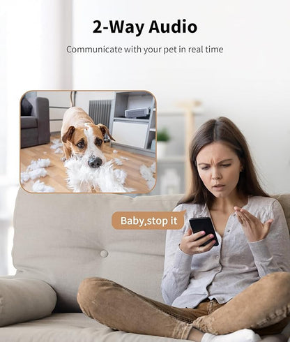 TKENPRO 2K Pet Camera Treat Dispenser, 360°View Dog Camera with Phone App, 5G&2.4G WiFi 2-Way Talk Pet Cam Indoor for Cats Remote Treat Tossing, Motion Alerts, Auto Tracking