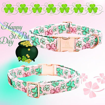 Lionheart glory St. Patrick Dog Collar, Clover Pink Collars for Small Dogs Spring Female Dog Collar Adjustable Heavy-Duty Puppy Collars Pet Gift