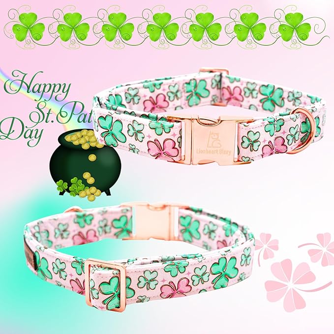 Lionheart glory St. Patrick Dog Collar, Clover Pink Collar for Large Dogs Spring Female Dog Collars Adjustable Heavy-Duty Dogs Collars Pet Gift