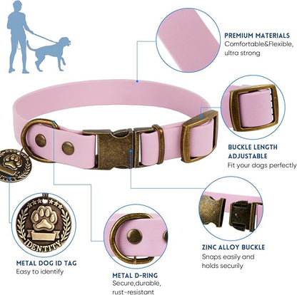 Wisedog Dog Collar and Leash Set, Waterproof Adjustable Puppy Collars with Cute Tag 4FT Dog Leash with Poop Bag for Small Medium Large Dogs (S, Pale Pinkish Purple)