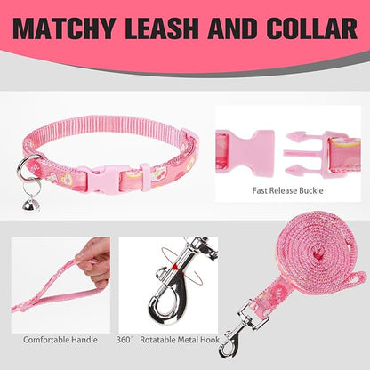 EXPAWLORER Small Dog Valentines Harness and Leash Set - Cute Puppy Harness Leash Dog Collar with AirTag Holder Silicone Case, Soft Padded Step in Pet Vest Reflective for Outdoor Walking, Heart M