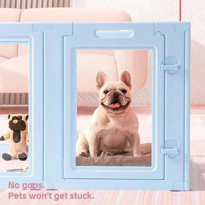 LoveTail DIY Clear Acrylic Dog Playpen House,Quick Easy Assembly and Disassembly,Strong Floor Suction,Indoor and Outdoor Use,Easy Cleansing Puppy Fence (Sky Blue, 23.6" H, 12PCS)