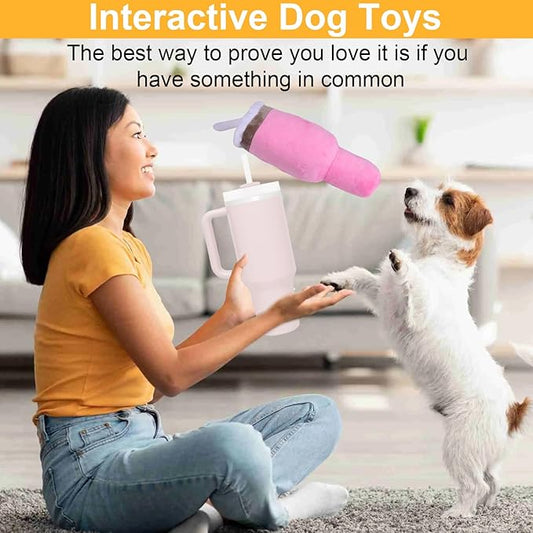 Mity Rain Funny Tumbler with Handle Cup, Interactive Squeaky Dog Toys for Small/Medium/Large Dogs (1 Pink)