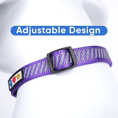 Pawtitas Reflective Dog Collar - Personalized Name & Phone Number, Adjustable for Small Dogs & Puppies - Purple